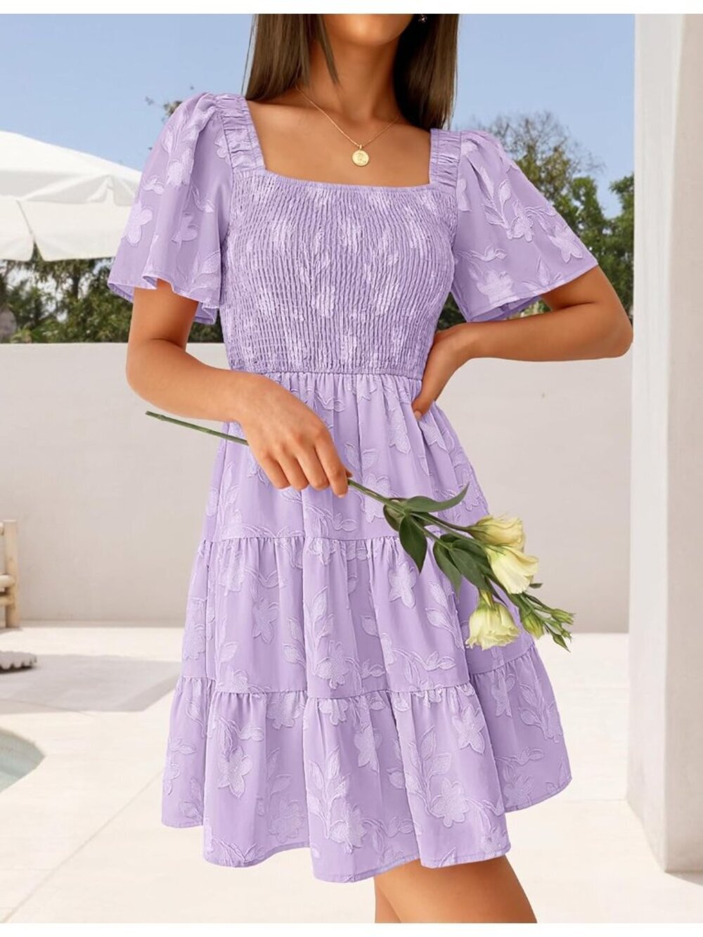 〽️Women's Purple Casual Short Sleeve Square Neck Summer Boho Floral Mini Dress